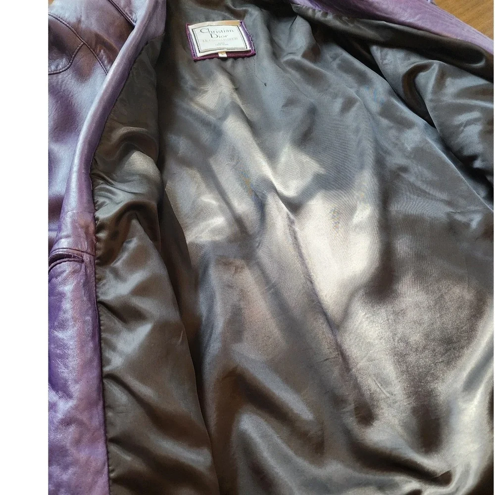 ✨️VTG Christian Dior Purple Lambskin Leather Blazer Coat L Rare Y2K streetwear